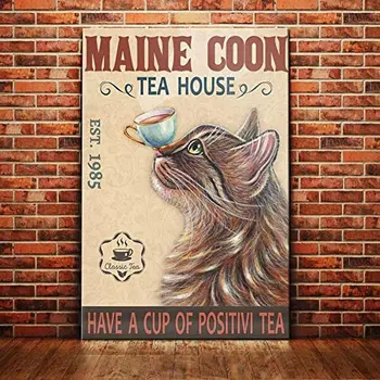 Maine Coon Cat Casa de Ceai Retro de Metal de Staniu Semn de Epocă Semn de Cafea de Origine Gradina Decor de Perete