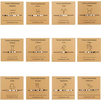 Manual Codul Morse Farmecul 12 Constelație Bratara pentru Femei Împletite Reglabil Negru Coarda Bratari Fata Cardului Bijoux Love Cadou