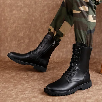 Manual Mens Militare Tactice Glezna Cizme Brand De Lux Din Piele Barbati Cizme De Moda De Designeri Italieni Pantofi Casual Pentru Barbati