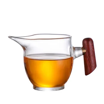 Mic Pahar de Ceai de Servire Sharling Ulcior Frumos Solid de Sticlă Gong Dao Bei cu Mâner Lemn pentru Ceai Kung Fu 12 Oz Vin și Lapte