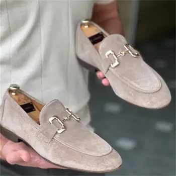 Mocasini Barbati Pantofi Solid de Culoare piele de Căprioară Faux Rotund Toe Catarama de Metal Slip-On de Afaceri de Moda Casual, Nunta de zi cu Zi Pantofi Rochie CP335