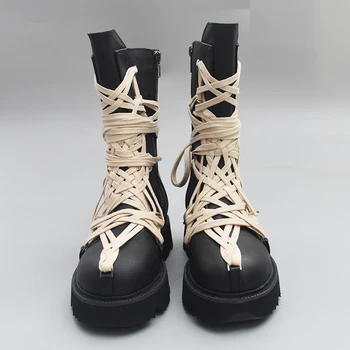 Moda 2022 Toamna Pantofi Femei Glezna cu Fermoar Lateral Cruce Rotund Toe Strappy Papuceii Moda Femei la Jumătatea vițel Cizme Negre