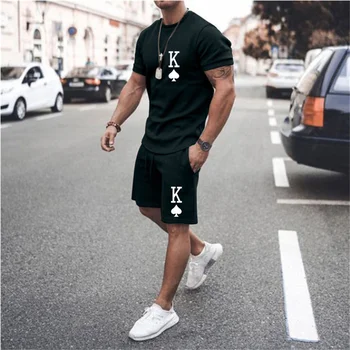Moda De Vara De Culoare Solidă Simplu De Poker T-Shirt, Pantaloni Scurți Seturi Pentru Bărbați Sport Musculare Fitnees 2 Bucata Maneca Scurta Pantaloni Track
