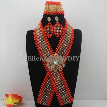 Moda Noua Portocaliu și Alb de Cristal Margele Cravată Colier African Seturi de Bijuterii pentru Mirese Ceremonia de Transport Gratuit W13834