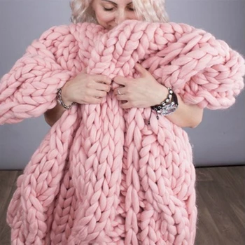 Moda Super Gros De Lână Tricotate Pătură Groasă Fire Wooly Poliester Vrac Tricotate Pătură Moale Și Cald În Timpul Iernii Arunca Pătură