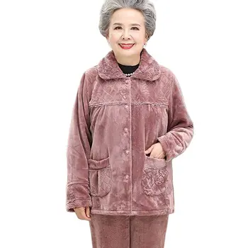 Moda de Iarnă, un Costum de flanel Plus Catifea Îngroșa Pijamale de Varsta Mijlocie Femei Pijamale Tinuta Cald Serviciu Acasă Costume 5XL