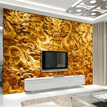 Modern Stil Chinezesc 3D Relief Golden Dragon de Hârtie de Perete Camera de zi Perete de Fundal Personalizate pictura Murala pentru Camera de Studiu Decor Acasă