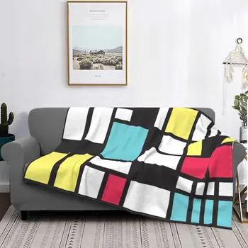 Mondrian Studiu Geometric Modern Pături Calde Flanel în Carouri Artă Abstractă Arunca Pătură de Canapea de Birou Cuverturi de pat