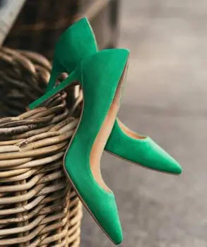 Moraima Snc Verde piele de Căprioară cu Toc Înalt Pantofi Deget de la picior a Subliniat Sexy Femeie Pompe tocuri Subtiri Rochie de Petrecere Pantofi Nunta Tocuri
