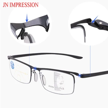 Multifocale Bărbați Ochelari De Citit Progresive, Bifocale Anti Blue Ray Metal Jumătate Cadru Prezbiopie Ochelari Femei Tr90 Gafas 1.0 1.5