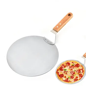 Mâner De Lemn Pizza Lopată Rotundă Din Oțel Inoxidabil Non-Stick Spatula Multifuncțional Accesorii De Bucatarie Tort De Produse De Patiserie De Copt Instrumente