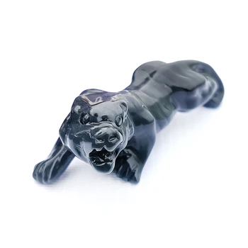 Naturale Obsidian Negru Leopard Figurine Sculptate Manual Cristal De Cuarț De Animale Meserii Vindecare Piatra De Cristal Decor Acasă