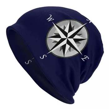 Navy Blue Compass Rose De Lux Nautice Capota Pălărie De Tricotat Pălării De Epocă În Aer Liber Chelioși Căciuli Palarie Unisex Primăvară Cap De Folie Capace