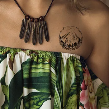 Negru Coroană de flori Cu Deal Munte de Design de Tatuaje Temporare Pentru Femei Barbati Copii Brațul Impermeabil Tatuaj Fals Hârtie DIY Pădure Tatuaje