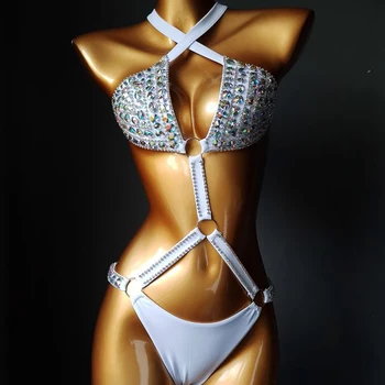 Negru-O singură Bucată Set de Bikini Femei Diamante Carnaval Sutien stras Sexy Club de Noapte Chilotei Festival Bikini Set Burning Man Tinuta