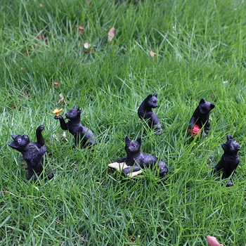Negru Pisica Drăguț Rășină Grădină Miza în aer liber Statuie Strălucire Gradina cu Gazon Curte Figurine Miniaturale de Decor DIY Cadou Repara Usor