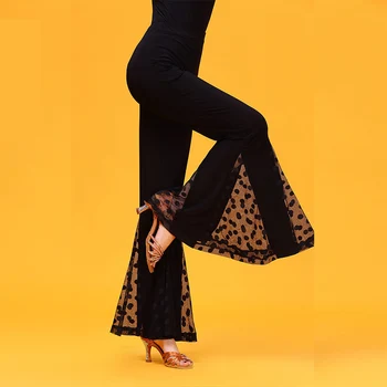 Negru Tifon Moderne de dans latino formare haine evazate pantaloni pentru femei/femei/doamnă, vogue costum de performanță poartă