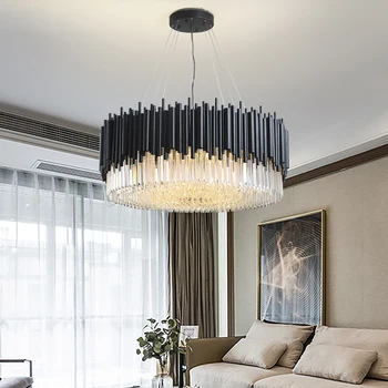 Negru candelabru modern living de iluminat rotunde de cristal lampă mare decorațiuni interioare de lux
