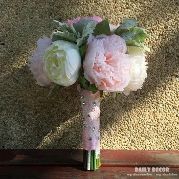New sosire frumos artificiale bujor roz flori de nunta buchet de mireasa mireasa exploatație flori, buchet domnisoara de Onoare ramo de boda novia
