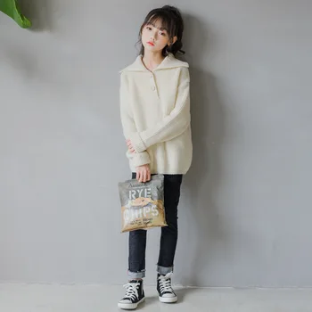 Noi 2022 Toamna Adolescente Stil Coreean Tricotate Pulover Casual Cu Mâneci Lungi De Top De Moda Copii Rândul Său, În Jos Guler, Pulovere, #9138