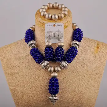 Noi African Doamnelor Rochie de Mireasa Accesorii Royal Albastru de Cristal Pilon Colier Nigeria Mireasa Nunta Bijuterii Set SH-106
