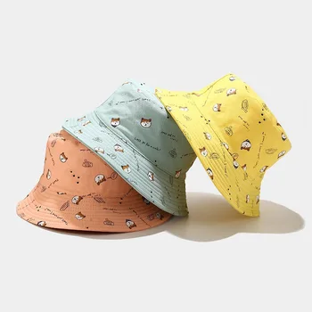 Noi Bumbac Dublu față de câine de desene animate de imprimare Găleată Pălărie Pescar Pălăria în aer liber, de călătorie pălărie de Soare Capac pălării pentru Bărbați și Femei Hip Hop Capac