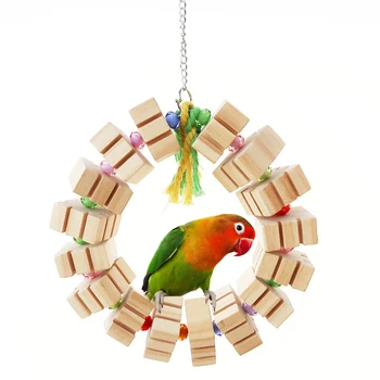 Noi Papagal Leagăn Jucărie din Lemn Rotund Multicolor Bird Guma de Jucarie Papagal Musca Jucărie pentru Papagal Macaw Colivie Agățat de Jucărie