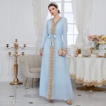 Noi musilim caftan rochii musilm femei rochie islamic Sifon Broderie solid marocane rochie caftan caftan arabi femme