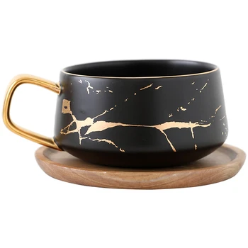 Nordic Mat Ceramic Marmură Venele De Cafea Ceai, Cești Și Farfurioare Set Cana Espresso Cu Lemn Capac Petrecere Acasă Drinkware