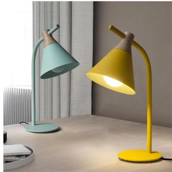 Nordic simplu, fier de lemn lampa de masa moderna rural lampa de birou LED E27 cu 4 culori pentru studiu dormitor salon de librărie hotel