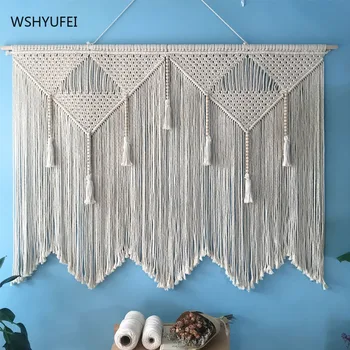 Nordic supradimensionate țesute ciucure tapiserie camera de zi dormitor noptieră agățat de perete decor homestay hotel moale decor