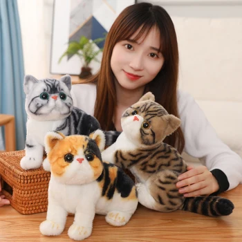 Nou Stil De Simulare Pisica Drăguț Fata Rotunda Animal De Pluș Gri Dungi Pisică Ochii Mari Realiste Papusa Acasă Decro Cadou Pentru Copii