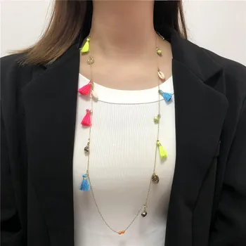 Nou În stil Retro Personalitate Boemă Mult Clavicula Lanț Colorate Picătură Tassel Pandantiv Colier Cravată pentru Femei