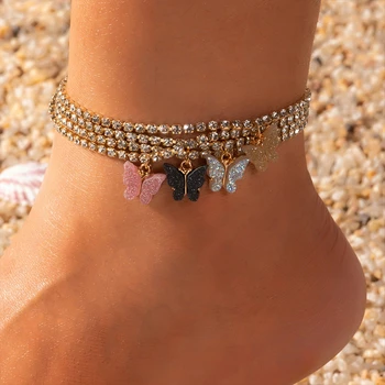 Noua Moda De Plajă Pandantiv Fluture Brățară Ladys Charm Beach Resort Glezna Piciorului Brățară Bijuterii Cubanez Link-Ul Lanț
