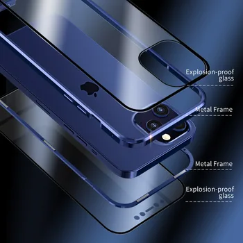 Noua Sticlă față-Verso Magnetic 360 de Metal de Telefon Caz Pentru iPhone 11 12 13 Pro Max Mini Corp Plin Capac Protecție Coque