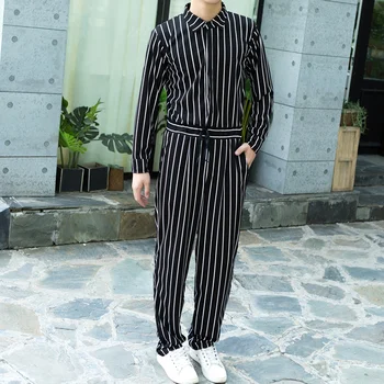 Noul Brand Barbati Primavara Salopeta Toamna-coreean Barbati Dungi Verticale Jacheta Salopeta de Înaltă Calitate, Plus Dimensiune Elastic Wais Pantaloni