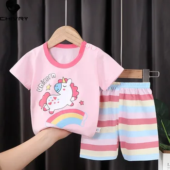 Nouă Copii Băieți Fete Vara Pijama Seturi de Desene animate Drăguț Unicorn Print cu Maneci Scurte T-Shirt Topuri cu pantaloni Scurți Copilul Haine pentru Copii Set