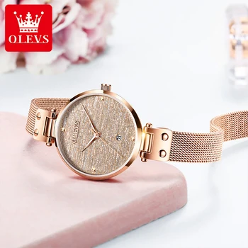 OLEVS Brand de Lux 2023 Noua Moda Femei Cuarț Ceasuri Casual Simplu Ceas Calendar Display Slim Dial Design rezistent la apa Reloj