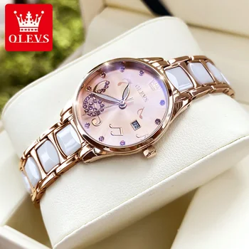 OLEVS femei Impermeabil cuarț ceas de lux de top de brand simple din oțel inoxidabil ceramică ceas de aur 18K diamant ceas cadou pentru Femei