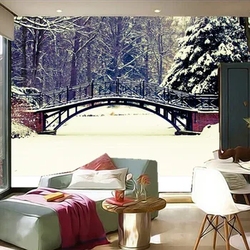 Obiceiul picturi murale 3D, 3d Iarna Poduri, Parcuri de Zăpadă imagini de fundal Natura,canapea living TV de perete hârtie de perete dormitor