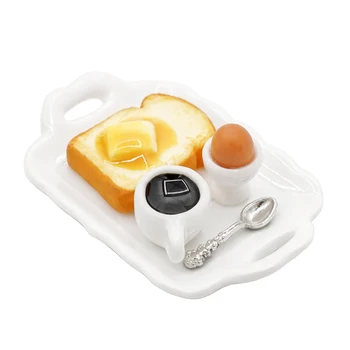 Odoria 1:12 in Miniatura Setul de mic Dejun paine Prajita cu Unt Ou de Cafea de pe Tava de Mini Alimente Fals Bucătărie casă de Păpuși, Accesorii Decor
