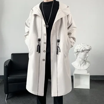 Omul cu glugă Sacou Canadiană Mid-lungime Șanț coreeană de Moda Casual Slim Parker Palton Masculin de Lux pentru Bărbați Haina Îmbrăcăminte de Brand