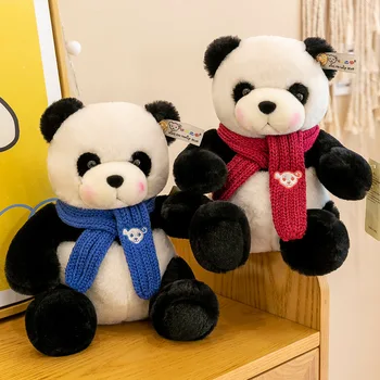 Panda păpușă jucărie de pluș drăguț eșarfă alb-negru și gras panda mica păpușă de cârpă cadou de ziua de nastere