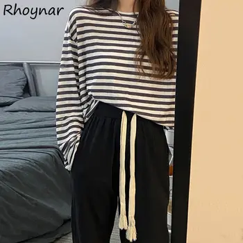 Pantaloni Seturi de Femei de Moda Casual cu Maneci Lungi T-shirt, O-neck Fete Simple de Stil coreean Full Lungime Buzunare Colegiul Streetwear Noi