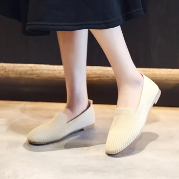 Pantofi pentru femei Subliniat Toe Domnisoare Plat Pantofi Loafer Toamna Balet Respirabil Tricot Mocasines De Mujer Gestante Bailarinas 2022 Noi