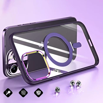 Pentru iPhone 14 Pro Max Plus Clar Funda Caz pentru Magsafe Magnetic Wireless Caz de Protecție Greu Transparente Kickstand Capacul Telefonului