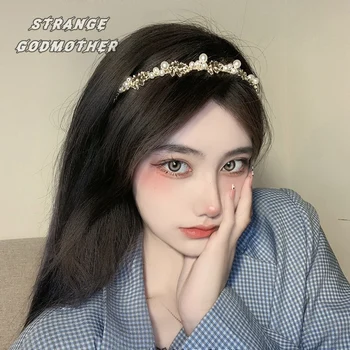 Perla de mare sentiment de retro cristal franceză Baroc banda de păr de sex feminin coreeană coreeană ediție stras negru bentita de par clip