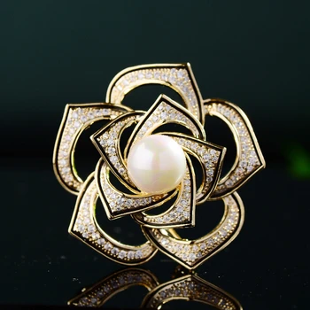 Perle de epocă Camellia Brosa Elegant de Zircon Cubic Temperament Florale Pin pentru Femei de Îmbrăcăminte, Accesorii Broșe Cadouri Corsaj