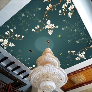 Personalizat tapet tavan, palatul de mână-pictat flori și păsări picturi murale pentru camera de zi canapea perete tavan tapet decorativ