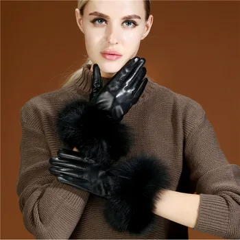 Piele de oaie telefingers mănuși pentru femei de lux blană de vulpe mănuși de iarnă cașmir căptușeală groasă caldura mănuși touch screen MK04
